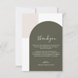 Tarjeta De Agradecimiento Guion minimalista retro boho arco verde boda