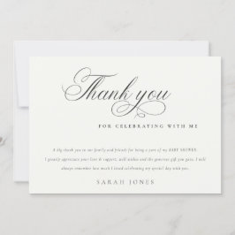 Tarjeta De Agradecimiento Guión mínimo simple Baby Shower blanco negro