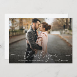 Tarjeta De Agradecimiento Guión mínimo simple foto Boda blanco y negro