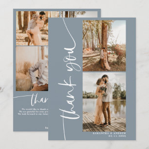 Tarjeta De Agradecimiento Guión moderno 5 foto boda azul polvoriento gracias