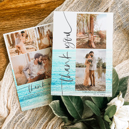 Tarjeta De Agradecimiento Guión moderno 5 fotos boda beach gracias
