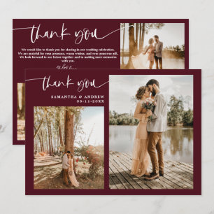 Tarjeta De Agradecimiento Guión moderno 5 fotos rojo gracias boda