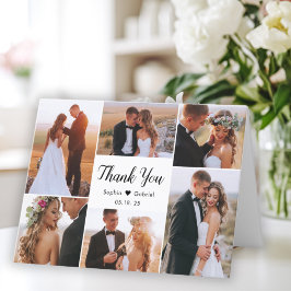 Tarjeta De Agradecimiento Guión moderno 6 Collage de fotos Boda del corazón