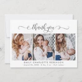 Tarjeta De Agradecimiento Guión moderno Bebé recién nacido 3 Foto Gracias