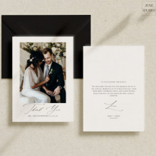 Tarjeta De Agradecimiento Guión moderno Boda simple foto plana