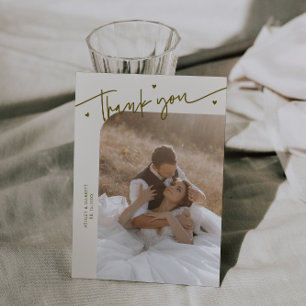 Tarjeta De Agradecimiento Guión moderno corazón beige boda 