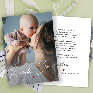 Tarjeta De Agradecimiento Guión moderno de foto de baby shower