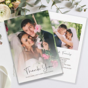 Tarjeta De Agradecimiento Guión moderno Elegante foto de matrimonio 2 lados