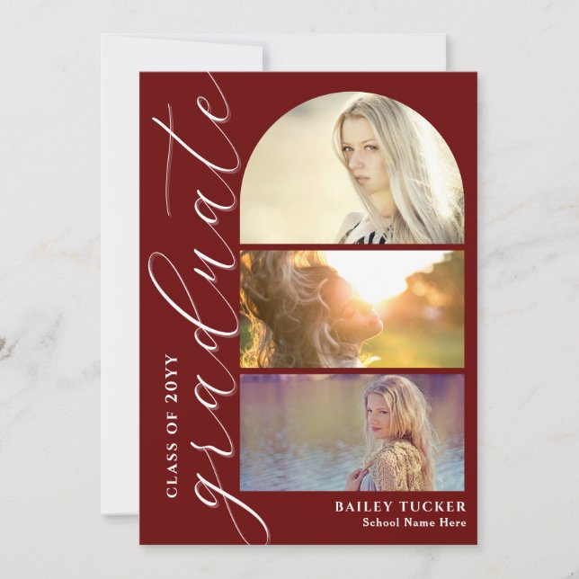 Tarjeta De Agradecimiento Guión moderno Graduación de arco rojo oscuro de 4  (Anverso)
