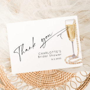 Tarjeta De Agradecimiento Guion moderno minimalista Perlas y Prosecco