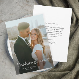 Tarjeta De Agradecimiento Guión moderno Muchas Gracias Foto Boda