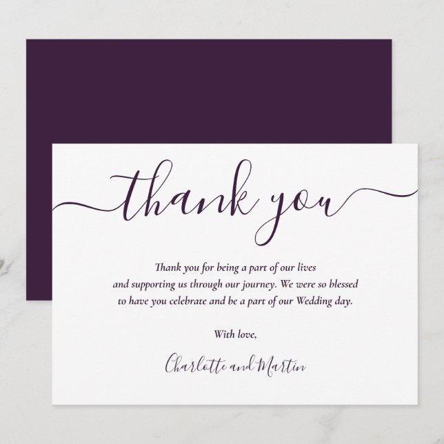 Tarjeta De Agradecimiento Guión moderno Purple Elegant (Anverso / Reverso)