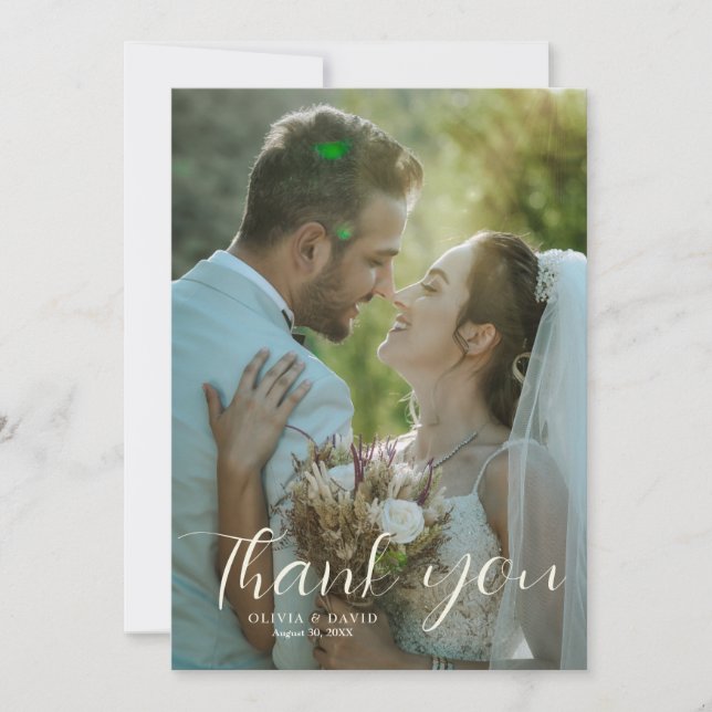 Tarjeta De Agradecimiento Guión moderno Sencilla y cálida foto Boda (Anverso)