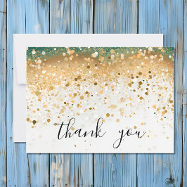 Tarjeta De Agradecimiento Guión moderno simple de secuencia verde y dorada