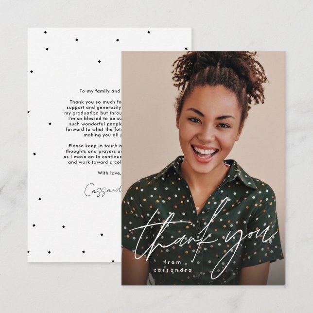Tarjeta De Agradecimiento Guión moderno simple graduación de una foto (Anverso / Reverso)