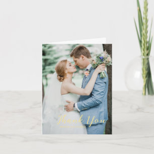 Tarjeta De Agradecimiento Guión Negrita Mantequilla Amarillo Foto Boda Elega