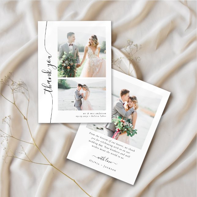 Tarjeta De Agradecimiento Guión romántico Boda fotográfico múltiple (Subido por el creador)