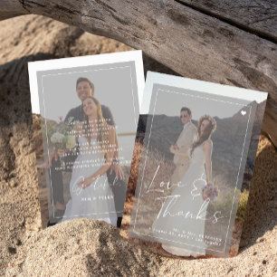 Tarjeta De Agradecimiento Guión romántico elegante 2 fotos boda superpuesto