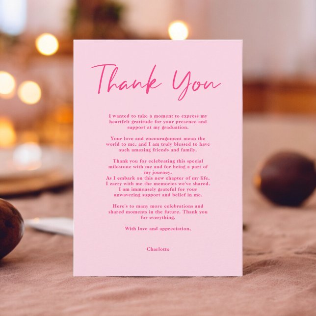 Tarjeta De Agradecimiento Guión rosa de neón retro gracias graduación (Retro neon pink script thank you graduation)