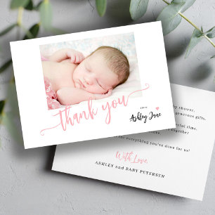 Tarjeta De Agradecimiento Guión rosa moderno foto de bebé ducha gracias