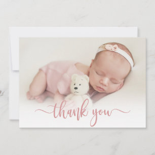 Tarjeta De Agradecimiento Guión rosado moderno Foto de bebé recién nacido Gr