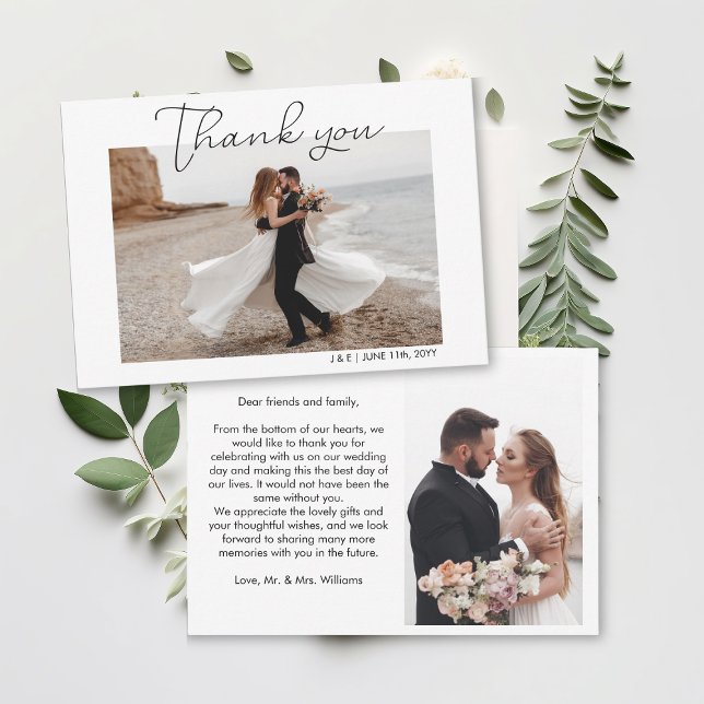 Tarjeta De Agradecimiento Guión simple Boda blanco (Simple Script White Wedding Photo Thank You Card
)