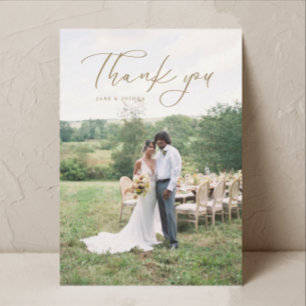 Tarjeta De Agradecimiento Guión simple Boda moderno foto oro