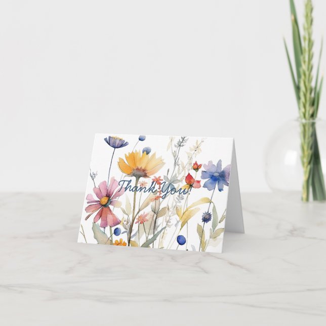 Tarjeta De Agradecimiento Guión simple Bonito Boho Wildflowers (Anverso)