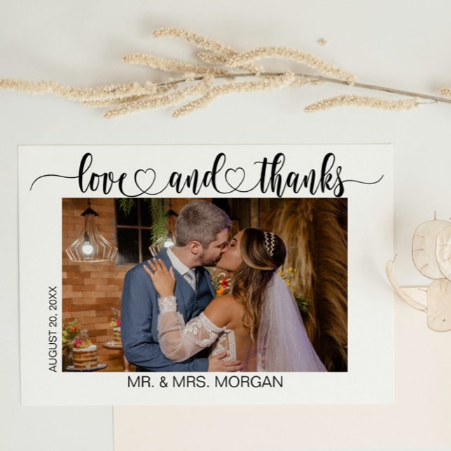 Tarjeta De Agradecimiento Guión simple con corazón y foto | BODA (Subido por el creador)