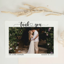 Tarjeta De Agradecimiento Guión simple con corazón y foto | BODA