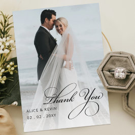 Tarjeta De Agradecimiento Guión Simple Elegante Boda De Fotografías Escritas