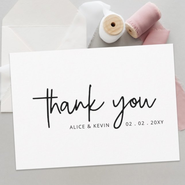 Tarjeta De Agradecimiento Guión simple Elegante Boda manuscrito Gracias (Subido por el creador)