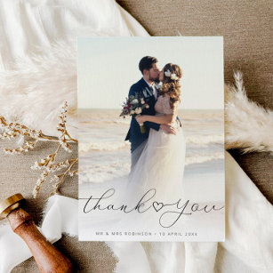 Tarjeta De Agradecimiento guión simple foto boda de recién casados