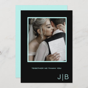 Tarjeta De Agradecimiento Guión simple foto minimalista negra y verde azulad