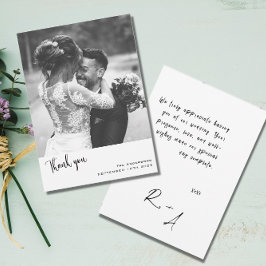 Tarjeta De Agradecimiento Guión simple minimalista con foto Boda
