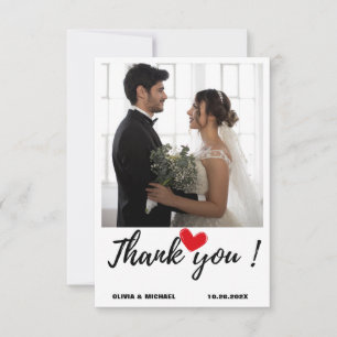 Tarjeta De Agradecimiento Guión simple minimalista con foto de Boda cardíaco