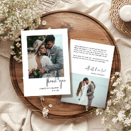 Tarjeta De Agradecimiento Guión simple minimalista con foto de Boda cardíaco