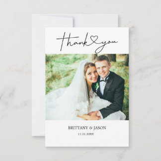 Tarjeta De Agradecimiento Guión simple minimalista con foto de Boda cardíaco