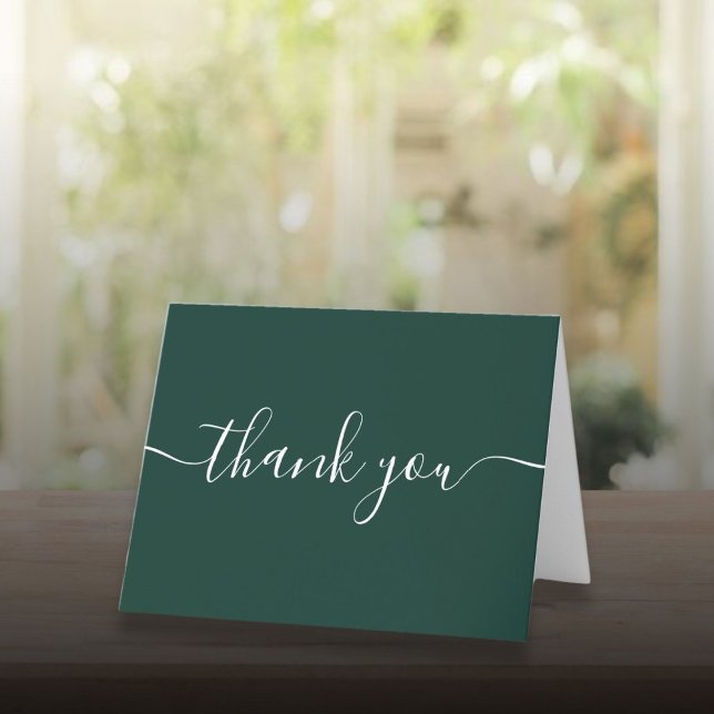 Tarjeta De Agradecimiento Guion Simple Moderno Elegante Verde Esmeralda (Script Simple Modern Elegant Emerald Green Thank You Card)