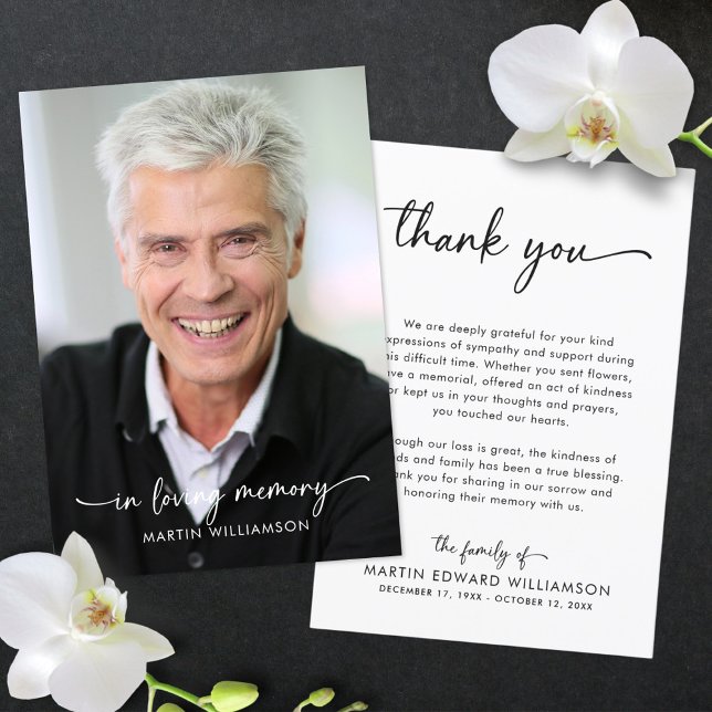 Tarjeta De Agradecimiento Guión simple para fotos funerarias Gracias (Subido por el creador)