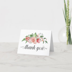 Tarjeta De Agradecimiento Guión tradicional Gracias con el Bouquet Rosa Rosa