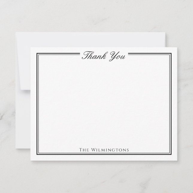 Tarjeta De Agradecimiento Guión tradicional Negro y Blanco Gracias (Anverso)