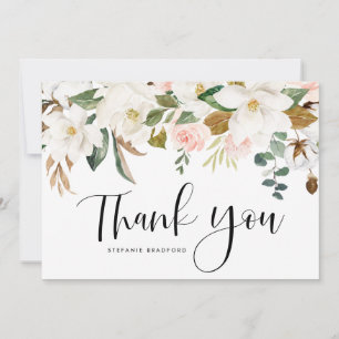 Tarjeta De Agradecimiento Guirnalda de algodón y magnolia acuarela