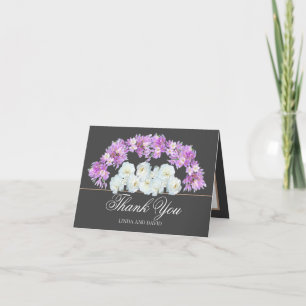 Tarjeta De Agradecimiento Guirnalda de Crocus Elegantes y Rosas Blancas Grac