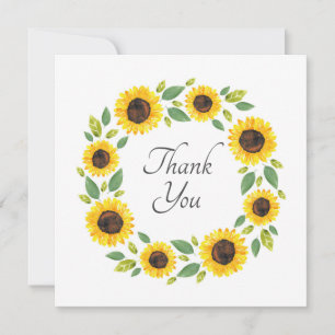Tarjeta De Agradecimiento Guirnalda de girasoles en acuarela pintada a mano