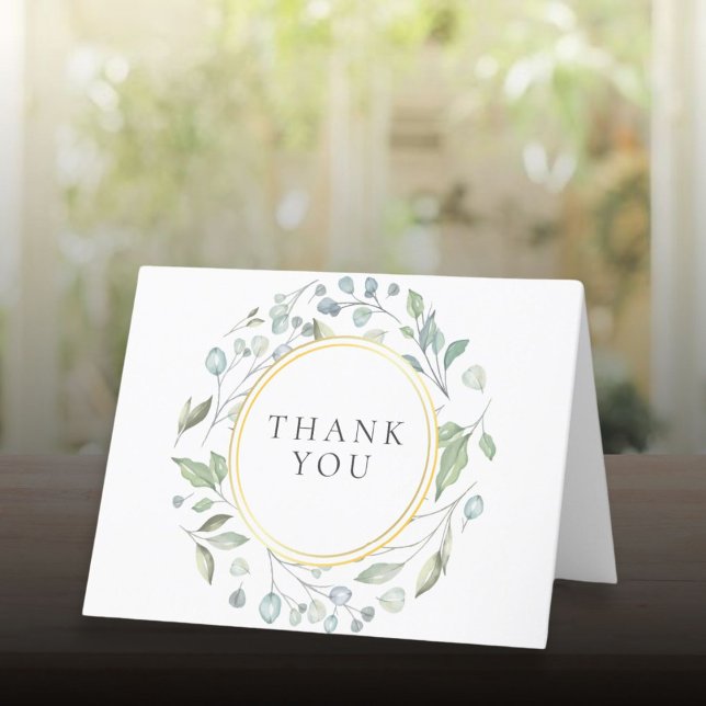 Tarjeta De Agradecimiento Guirnalda de laurel floral elegante con lámina de  (Laurel Garland Floral Elegant Faux Gold Foil Thank You Card)