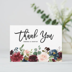 Tarjeta De Agradecimiento Guirnalda floral de acuarela boho otoño