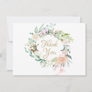 Tarjeta De Agradecimiento Guirnalda floral de rosas de campo elegantes