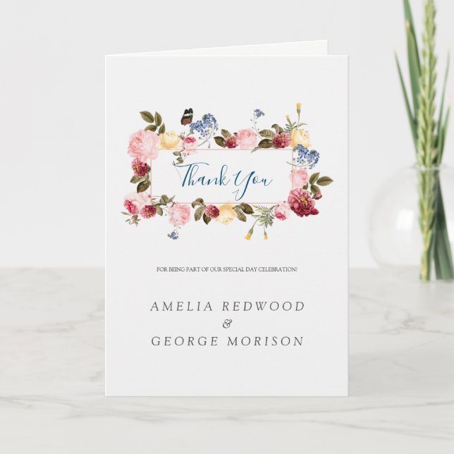 Tarjeta De Agradecimiento Guirnalda floral elegante (Anverso)
