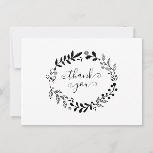 Tarjeta De Agradecimiento Guirnalda floral en blanco y negro de agradecimien